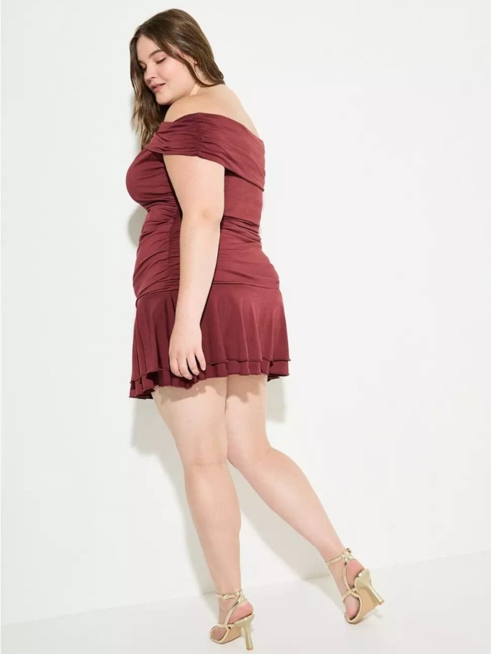 LOVESICK OFF‑SHOULDER MINI DRESS — DEEP MAHOGANY — SIZE 3 — NWOT